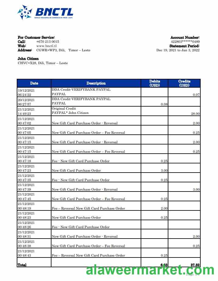 Timor Leste BNCTL bank statement xls